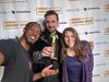 Keywords Studios’ Lauren Mandelker (right) with the editors of Young Men in Love, who won Best LGBTQ+ Comic Book Moment Award.