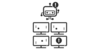 Icon of robot standing on top of 4 monitors.